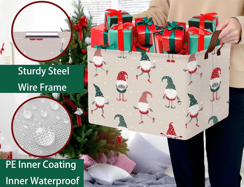 BOOHIT Large Christmas Gifts Empty Baskets Kids Collapsible Holiday Storage Bin with Handle (Dance Gnome) - Image 3